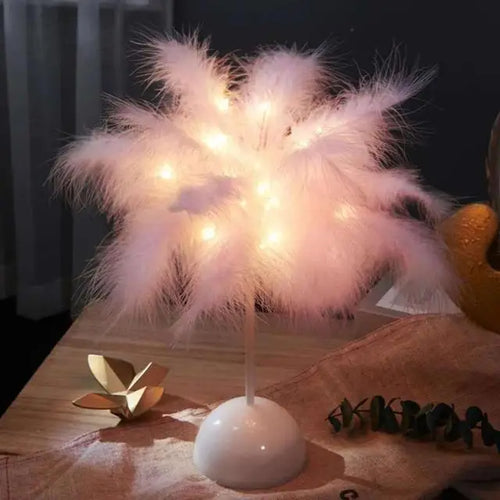 Bedroom LED Night Light Feather Table Lamp Bedside Lamp Modern Wedding