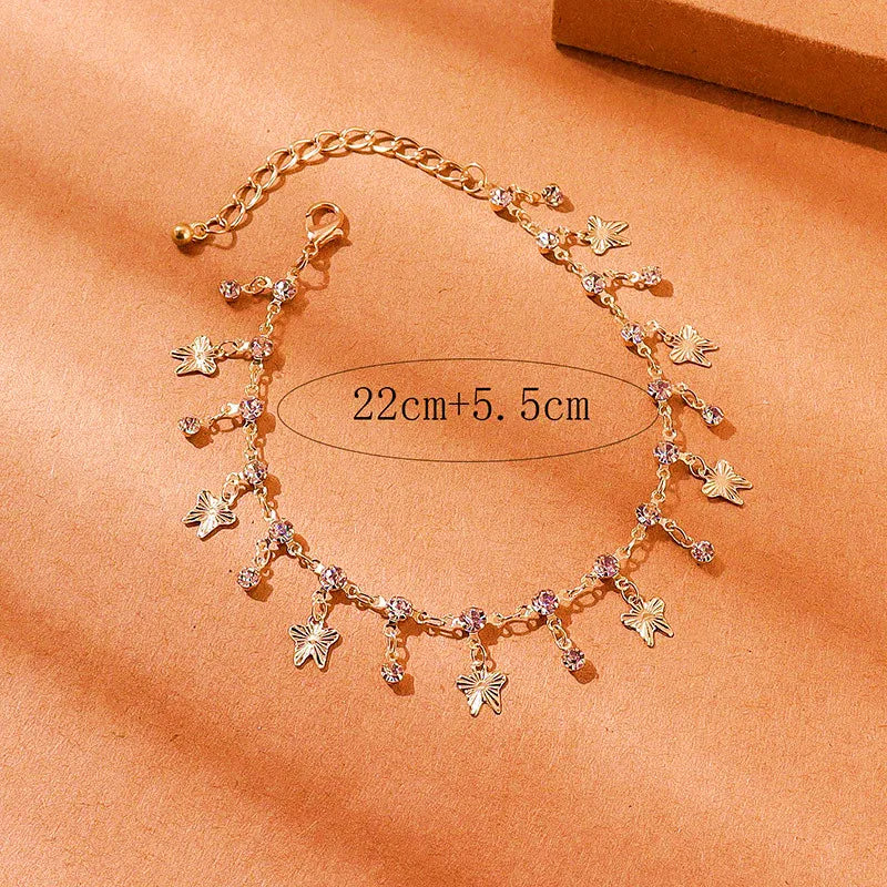 Vintage Boho Rhinestone Butterfly Pendant Anklet For Women Bohemian