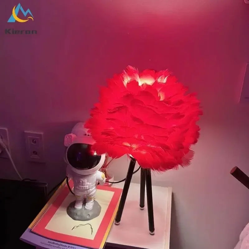 Modern Simple Feather LED Table Lamp Bedroom Study Dining Room Hotel