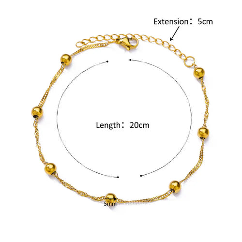 Stainless Steel Bead Chain Anklets for Women Accessories Gold Color