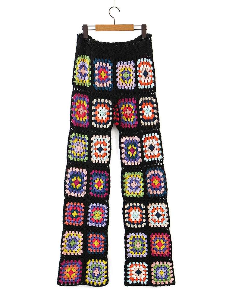 Fitshinling Bohemian Vintage Pants Handmade Crochet Patchwork