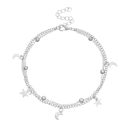 Boho Double Layer Anklets For Women Pearl Streaming Pendant Foot