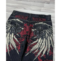 Thumbnail for Y2K Baggy Shorts Mens New Wing Embroidered Denim Shorts Vintage