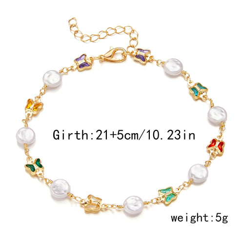 Vintage Boho Love Heart Crystal Colorful Anklet for Women Butterfly