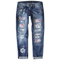 Thumbnail for Patchwork Woman Jeans Mom Pants Blue Vintage High Waist Ripped
