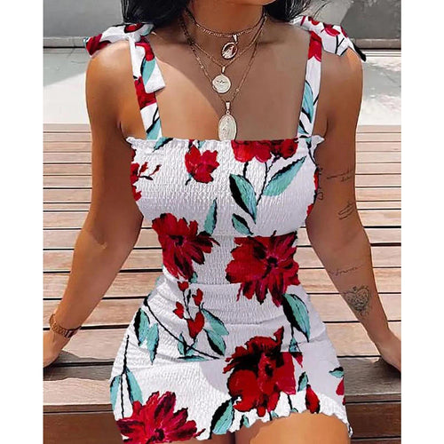 Floral Tight Camisole Dress For Women 2024 Spring Summer Beach  Female