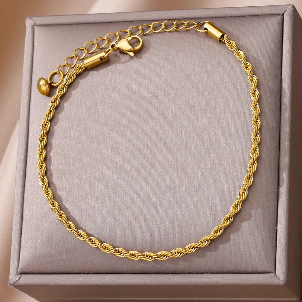 Stainless Steel Bead Chain Anklets for Women Accessories Gold Color