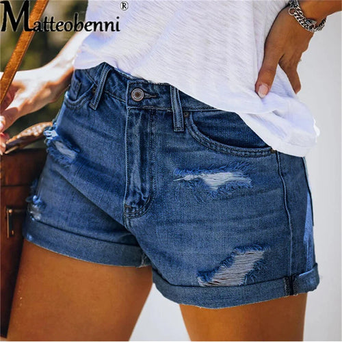 New Women Fashion Ripped High Waisted Rolled Denim Shorts Vintage Hole