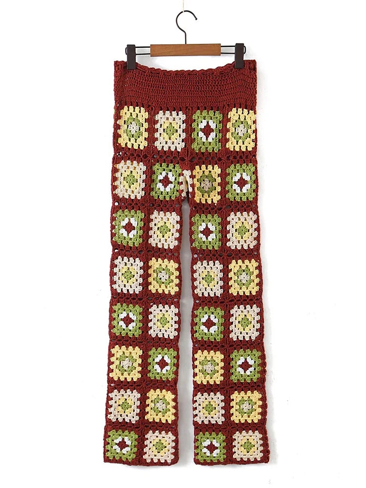 Fitshinling Bohemian Vintage Pants Handmade Crochet Patchwork