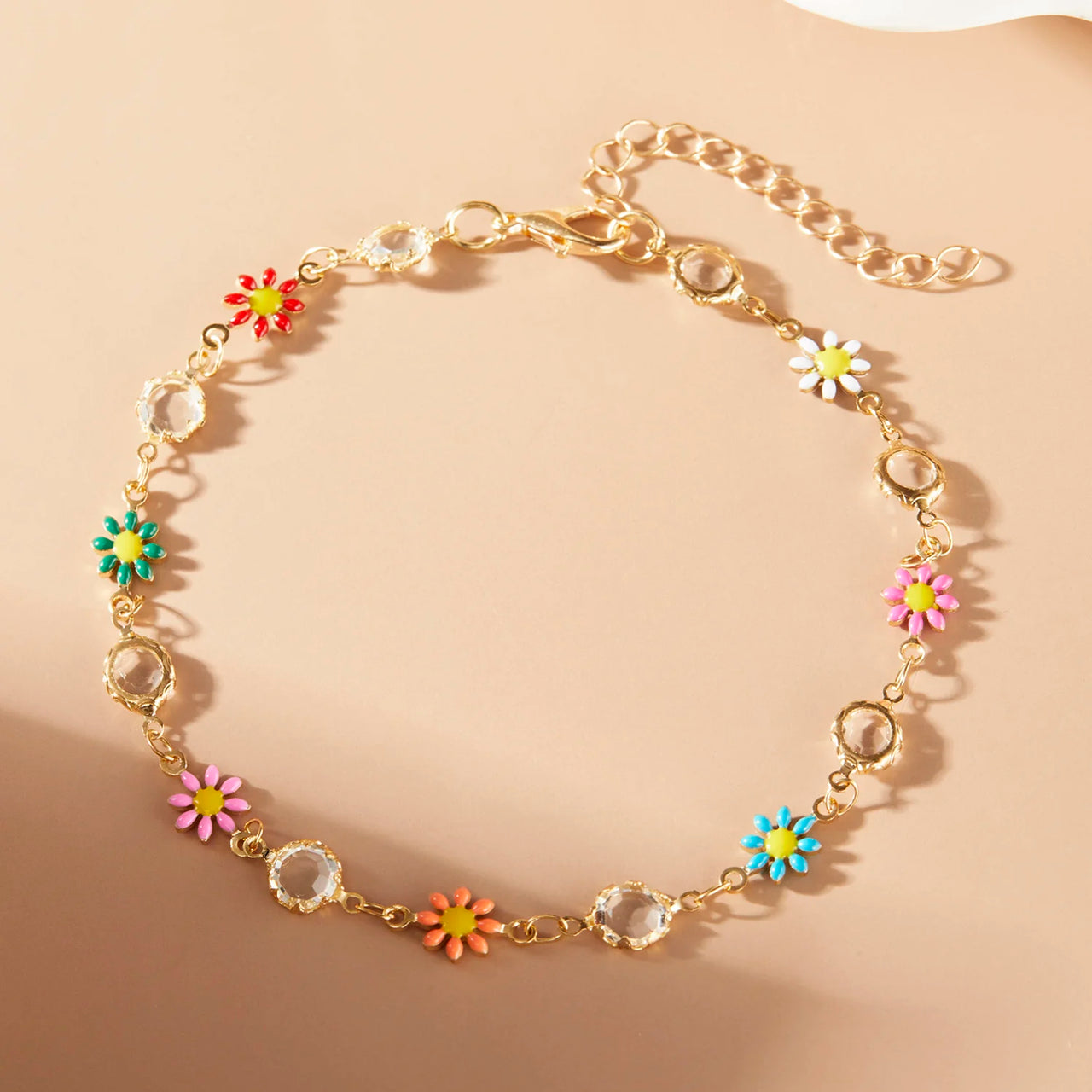 Vintage Boho Love Heart Crystal Colorful Anklet for Women Butterfly