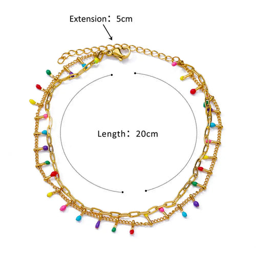 Stainless Steel Bead Chain Anklets for Women Accessories Gold Color
