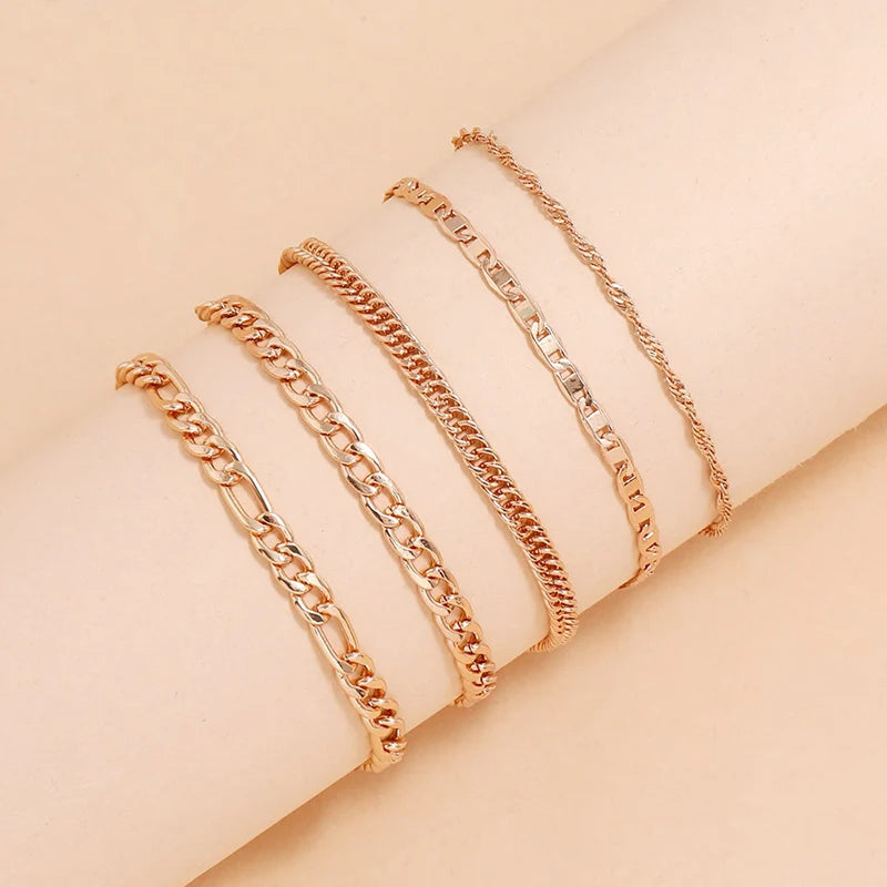 Fashion Metal Chain Anklet Set For Women Vintage Ankle Bracelets