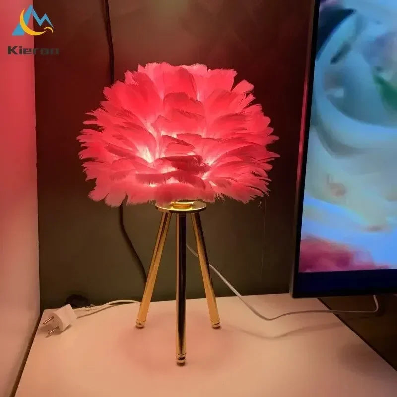 Modern Simple Feather LED Table Lamp Bedroom Study Dining Room Hotel