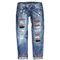 Thumbnail for Patchwork Woman Jeans Mom Pants Blue Vintage High Waist Ripped