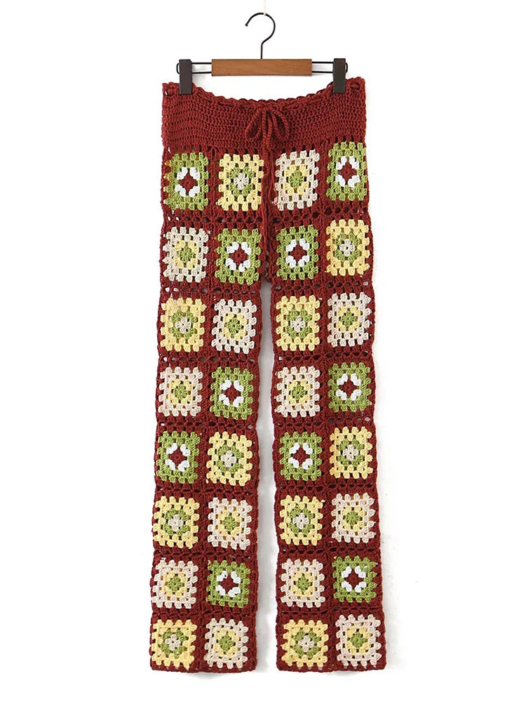 Fitshinling Bohemian Vintage Pants Handmade Crochet Patchwork