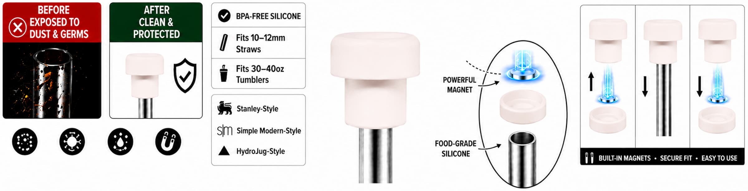 Magnetic straw cap features