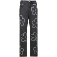Thumbnail for Y2KGIRL Vintage Floral Pattern Patchwork Jeans Women High Waist Cute