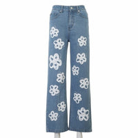 Thumbnail for Y2KGIRL Vintage Floral Pattern Patchwork Jeans Women High Waist Cute