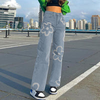 Thumbnail for Y2KGIRL Vintage Floral Pattern Patchwork Jeans Women High Waist Cute