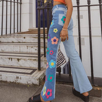 Thumbnail for Y2KGIRL Vintage Floral Pattern Patchwork Jeans Women High Waist Cute