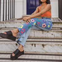 Thumbnail for Y2KGIRL Vintage Floral Pattern Patchwork Jeans Women High Waist Cute