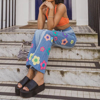 Thumbnail for Y2KGIRL Vintage Floral Pattern Patchwork Jeans Women High Waist Cute
