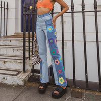 Thumbnail for Y2KGIRL Vintage Floral Pattern Patchwork Jeans Women High Waist Cute