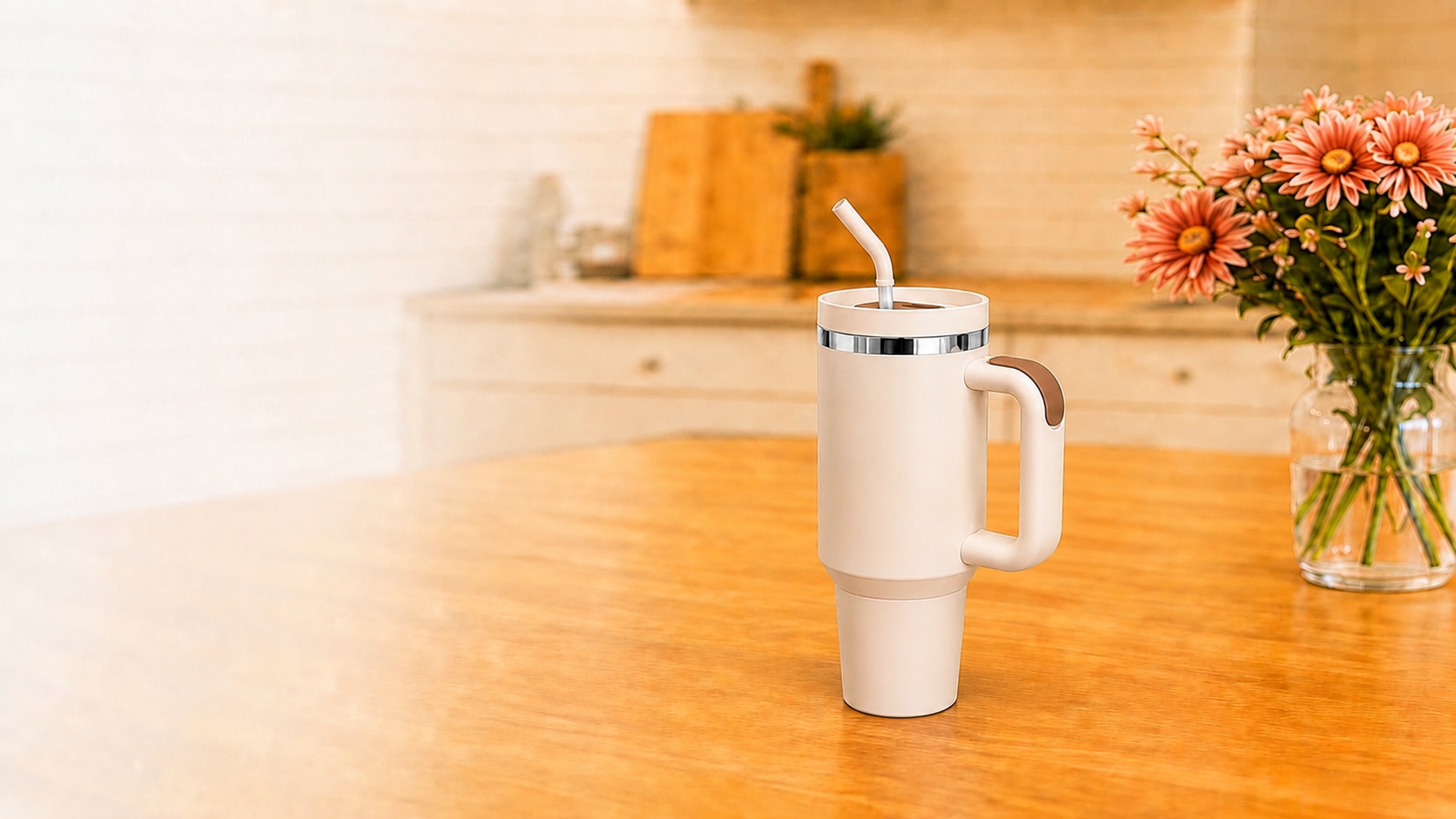 Cream tumbler — 40oz Insulated Tumbler with Handle