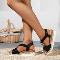 Thumbnail for Women's Peep Toe Serpentine Wedges Sandals With Circle Design Casual Summer Shoes