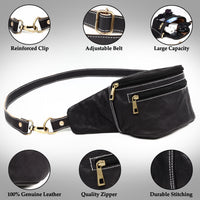 Thumbnail for Black Leather Fanny Pack for Unisex Waist Belt Bag for Travel Sports