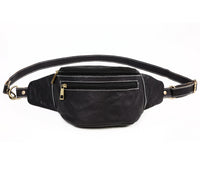 Thumbnail for Black Leather Fanny Pack for Unisex Waist Belt Bag for Travel Sports