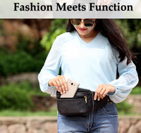 Thumbnail for Black Leather Fanny Pack for Unisex Waist Belt Bag for Travel Sports