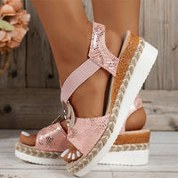 Thumbnail for Women's Peep Toe Serpentine Wedges Sandals With Circle Design Casual Summer Shoes