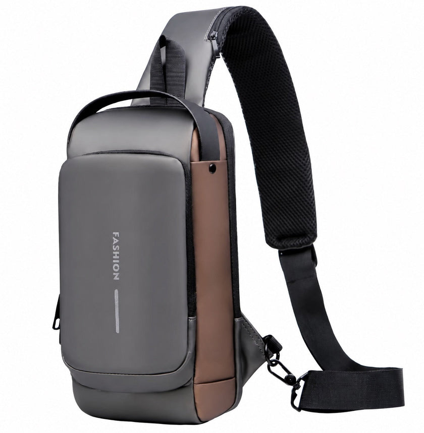 Gray and brown waterproof anti-theft shoulder bag