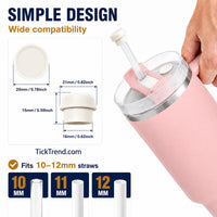 Magnetic silicone straw cover cap with wide compatibility for 10mm to 12mm reusable straws on 40oz insulated stainless steel travel tumblers with handle and leak resistant straw lids