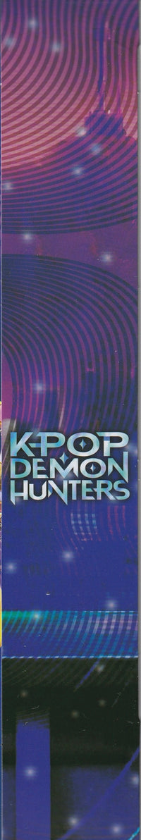 Thumbnail for Side panel of the Zoey K-Pop Demon Hunter doll box featuring a purple anime-style background pattern and the series logo.