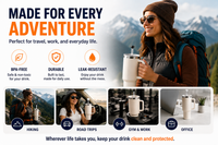 40oz insulated stainless steel travel tumbler with handle and leak resistant straw lid shown for hiking, road trips, gym, office, and everyday hydration use