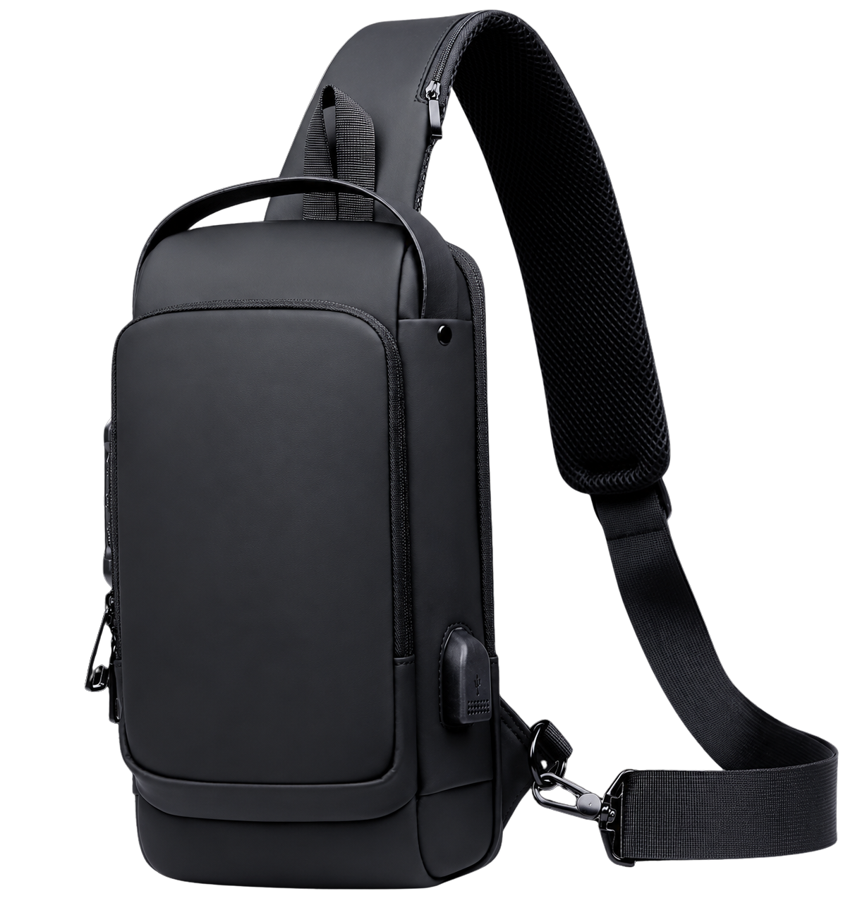 Close-up of a waterproof anti-theft shoulder bag