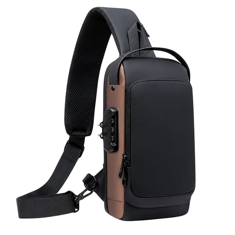 Black and brown waterproof anti-theft shoulder bag