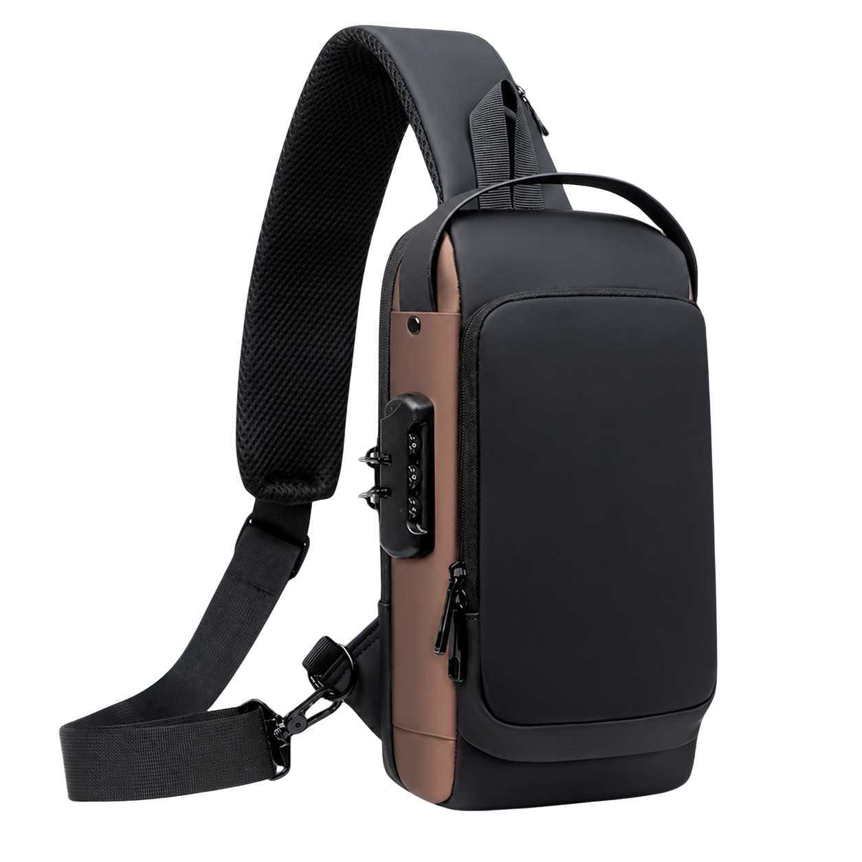 Black and brown waterproof anti-theft shoulder bag