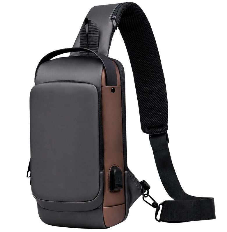Gray and brown waterproof anti-theft shoulder bag