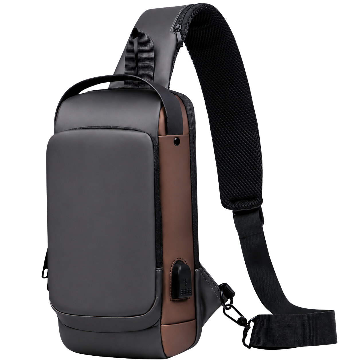 Gray and brown waterproof anti-theft shoulder bag